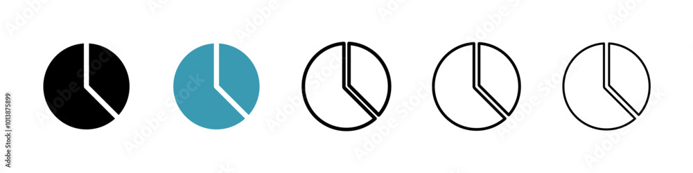 Pie chart vector icon set in black and blue colors. Pie chart vector icon set in black and blue colors.