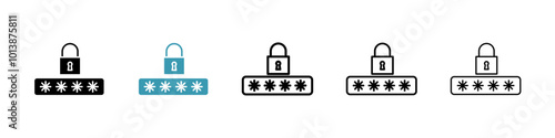 Password vector icon set in black and blue colors.