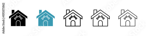 Pet house vector icon set in black and blue colors.