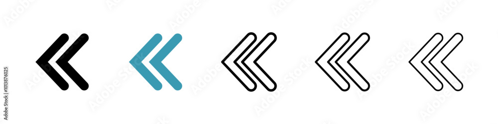 Previous arrow vector icon set in black and blue colors. Previous arrow vector icon set in black and blue colors.
