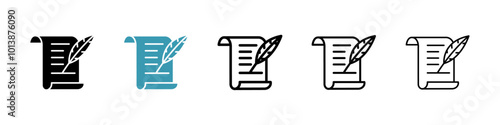 Quill vector icon set in black and blue colors.