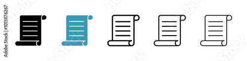 Scroll vector icon set in black and blue colors.