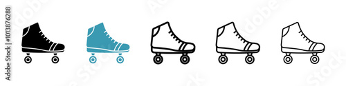 Roller skates vector icon set in black and blue colors.