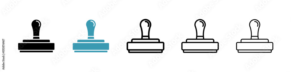 Stamp vector icon set in black and blue colors. Stamp vector icon set in black and blue colors.
