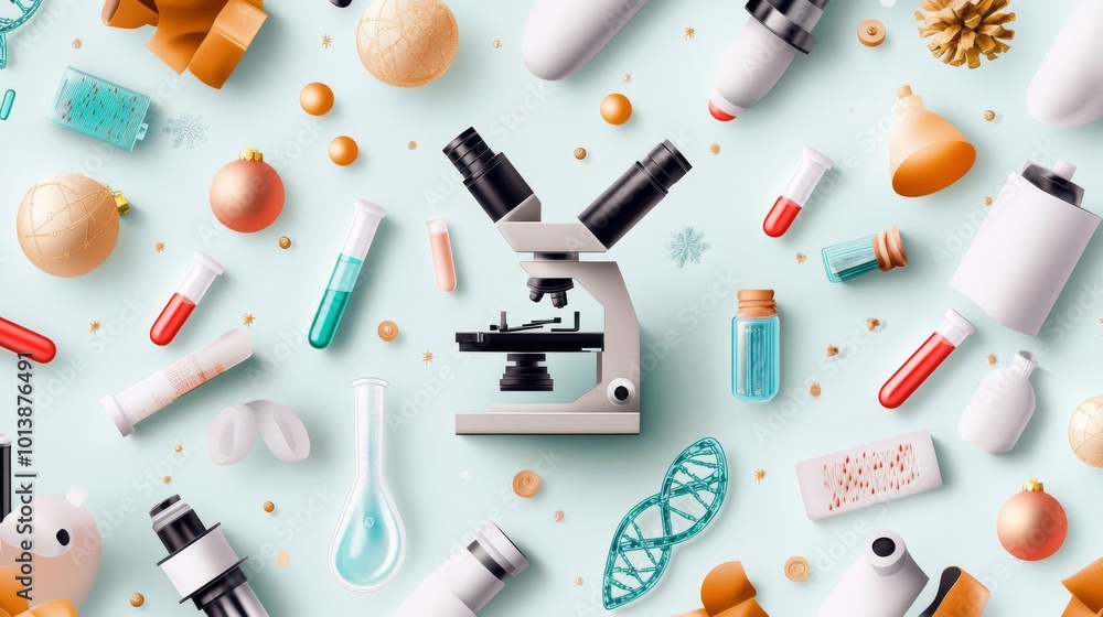 Design a detailed and dynamic pattern featuring biomedical research elements Design a detailed and dynamic pattern featuring biomedical research elements