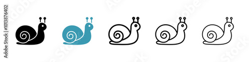 Snail vector icon set in black and blue colors.