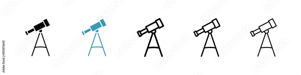 Telescope vector icon set in black and blue colors. Telescope vector icon set in black and blue colors.