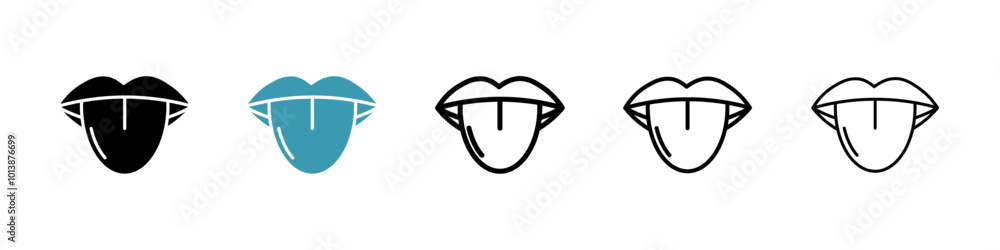 Tongue vector icon set in black and blue colors. Tongue vector icon set in black and blue colors.