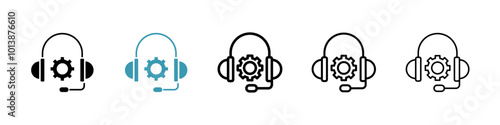 Technical support vector icon set in black and blue colors.