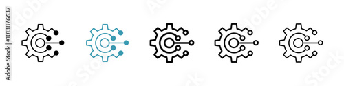 Technology vector icon set in black and blue colors.