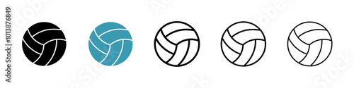 Volley ball vector icon set in black and blue colors.