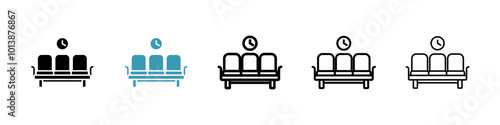 Waiting Room vector icon set in black and blue colors.