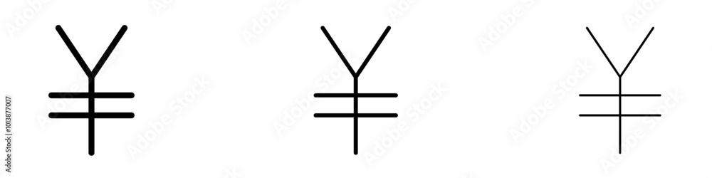 Yen vector icon set in black and blue colors. Yen vector icon set in black and blue colors.