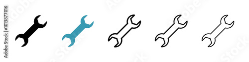 Wrench vector icon set in black and blue colors.
