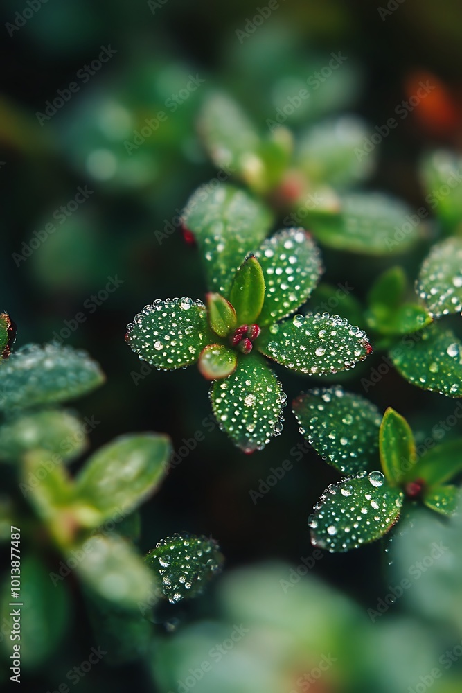 Close up of Dew Drops on Green Leaves Close up of Dew Drops on Green Leaves