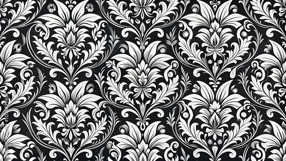 black and white seamless pattern with floral and ornamental accents black and white seamless pattern with floral and ornamental accents