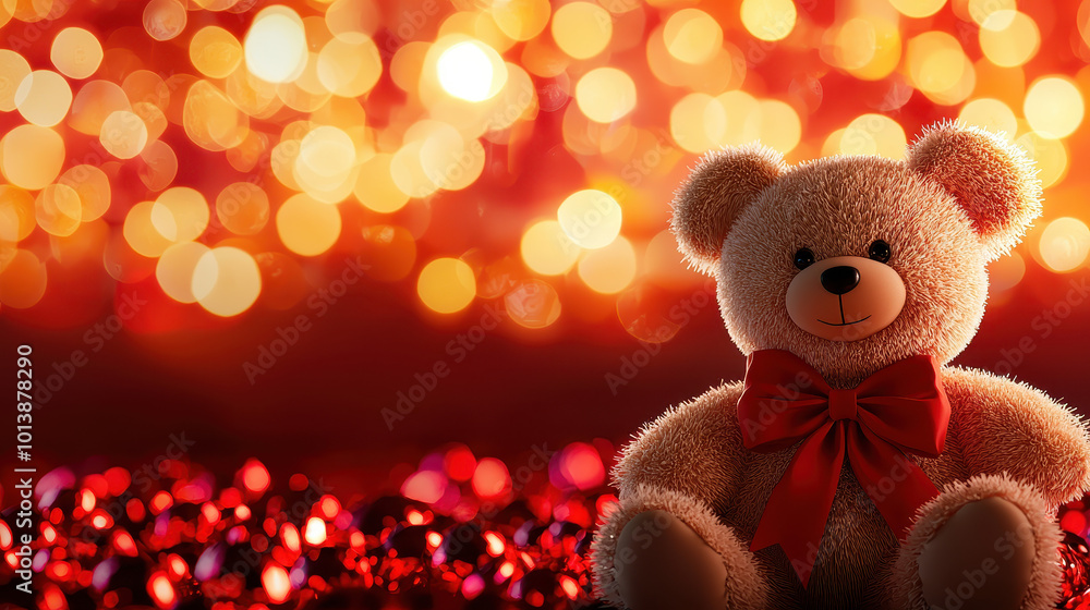 Teddy bear with festive bokeh background Teddy bear with festive bokeh background