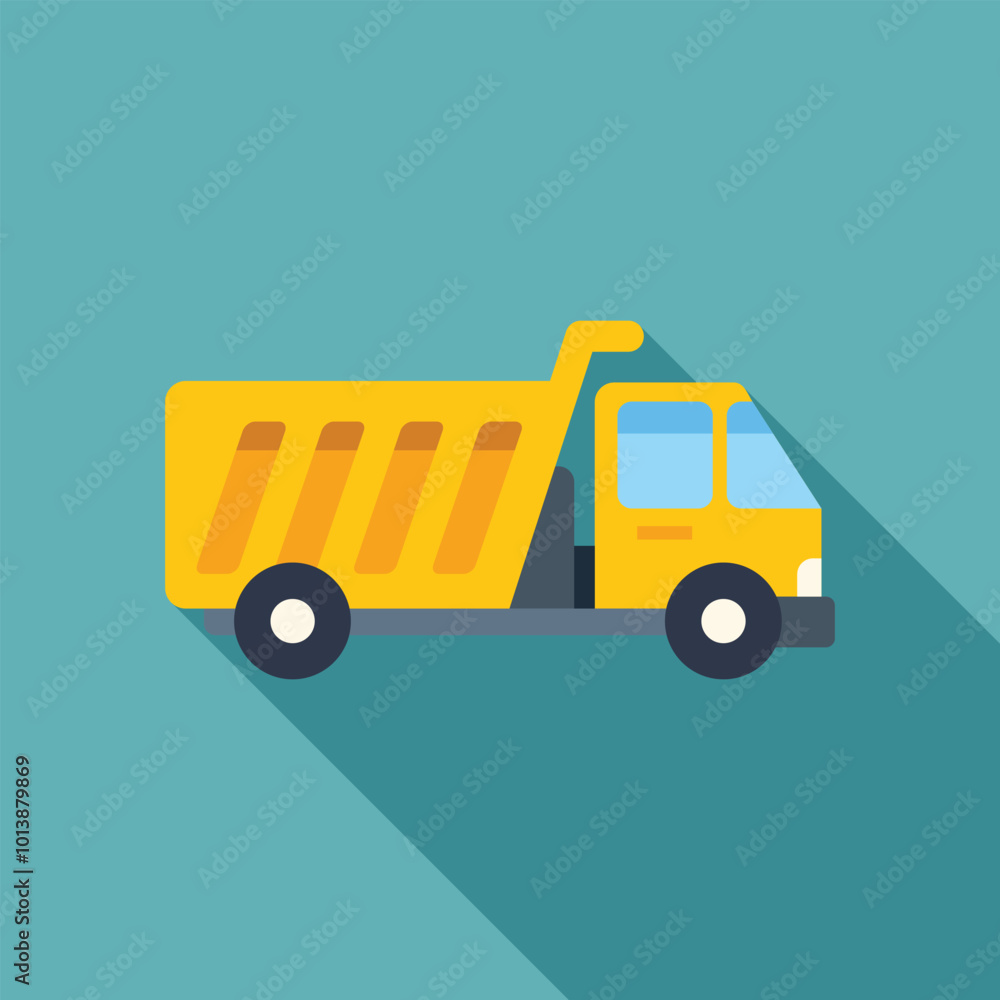 Simple vector illustration of a yellow tipper truck on a blue background Simple vector illustration of a yellow tipper truck on a blue background