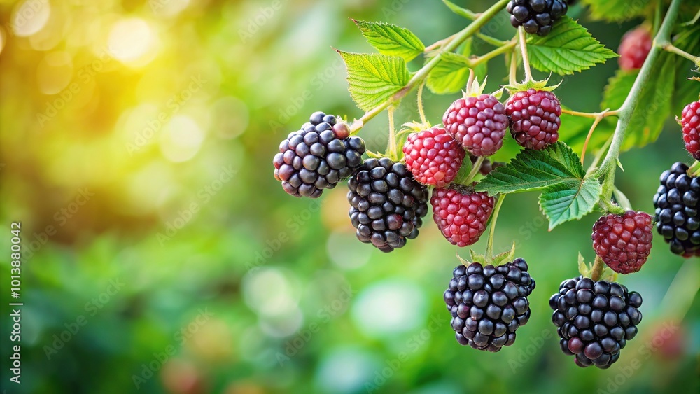 Blackberries branch garden green background Blackberries branch garden green background