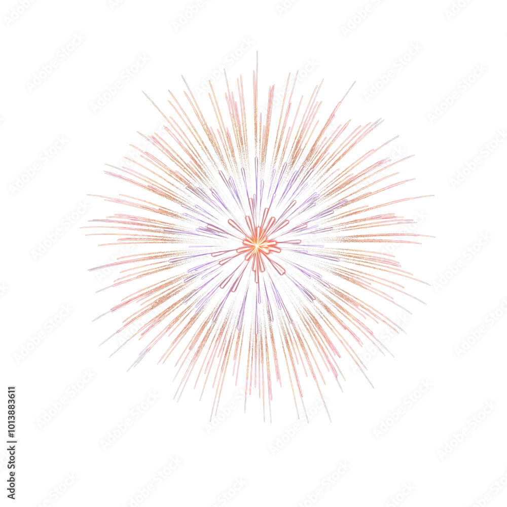 Fototapeta premium Vibrant firework explosion captured in full bloom against a transparent background. Ideal for festive designs, holiday celebrations, and event decorations.