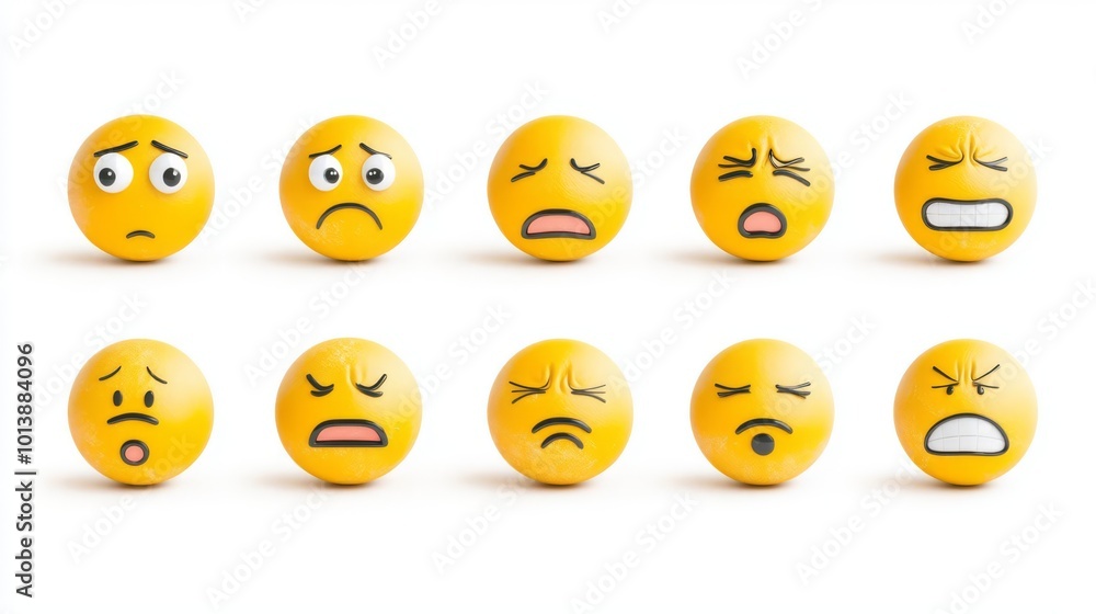 A collection of expressive yellow emoticons showcasing various emotions, perfect for conveying feelings in digital communication or design projects. A collection of expressive yellow emoticons showcasing various emotions, perfect for conveying feelings in digital communication or design projects.