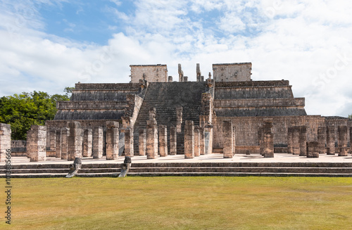 Famous El Castillo pyramid with shadow of serpent at Maya archaeological site of Chichen Itza in Yucatan, Mexico photo