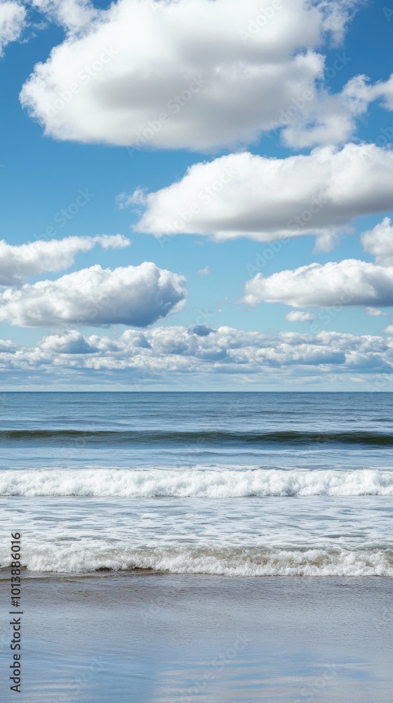 Tranquil Ocean Horizon, expansive sea, gentle waves, clear sky, serene atmosphere, minimalist aesthetic, perfect for relaxation and contemplation