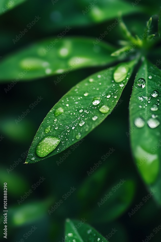 Closeup of green leaf with raindrops, nature photography Closeup of green leaf with raindrops, nature photography