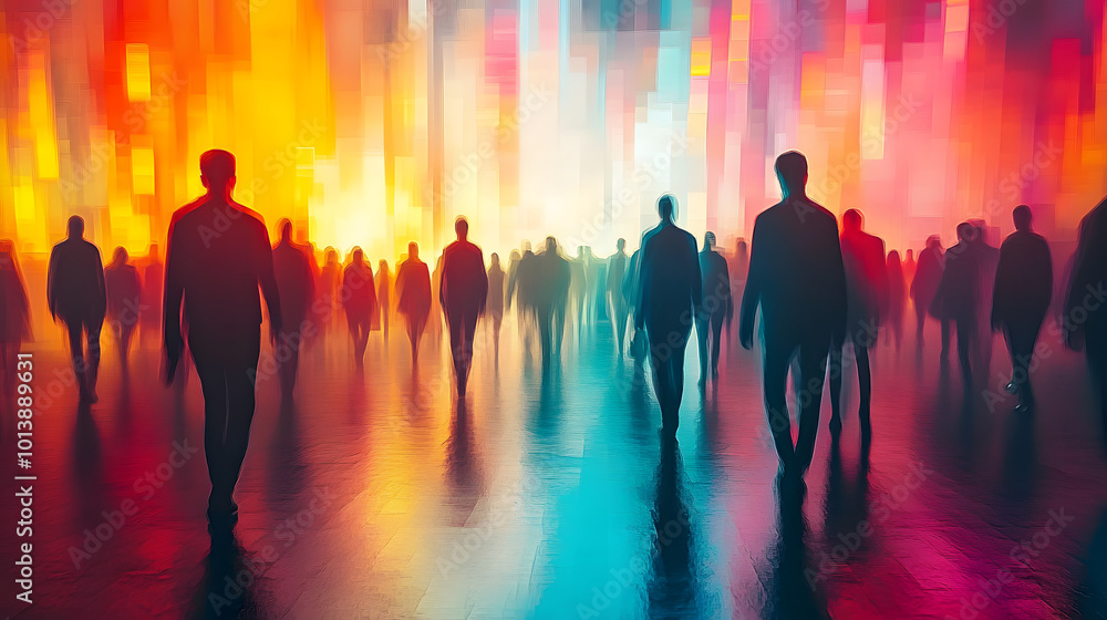 abstract human silhouettes datadriven market segmentation visualization vibrant color coding dynamic infographic style abstract human silhouettes datadriven market segmentation visualization vibrant color coding dynamic infographic style
