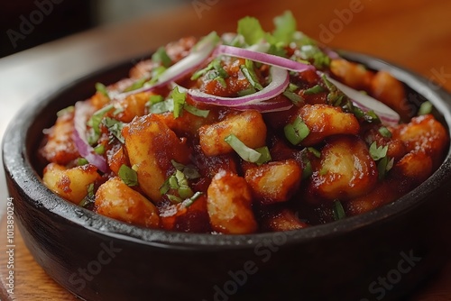 Crispy Gobi Manchurian Dry Dish Garnished with Spring Onions and Vibrant Colors