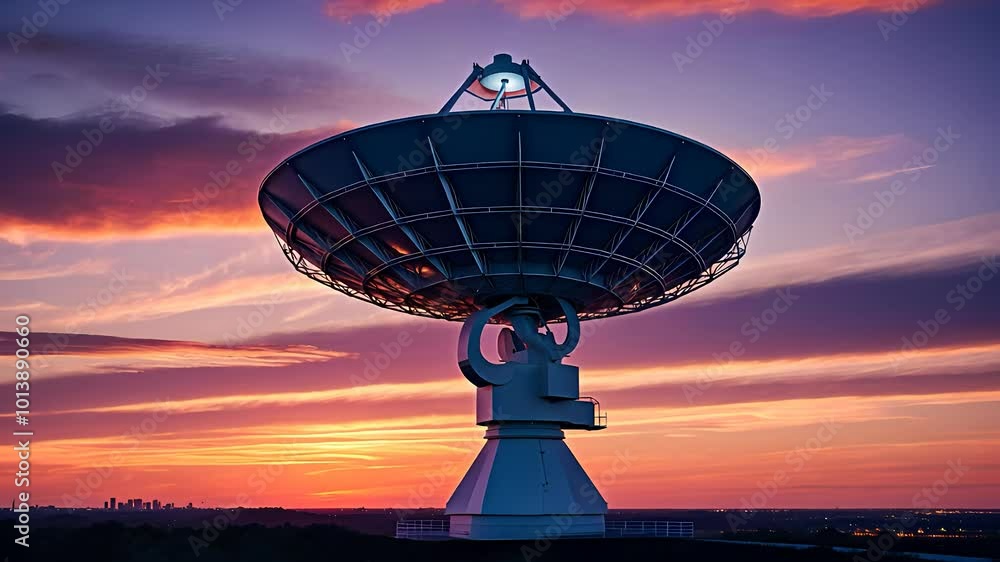Large Satellite Dish Capturing Signals at Sunset
Large Satellite Dish Capturing Signals at Sunset