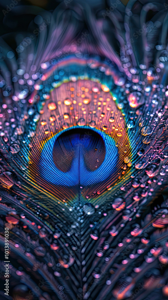 Naklejka premium Beautiful Wallpaper with a Peacock Design, Ideal Colorful Bird Poster or Graphic Resource for Creative Project, Ai Generative