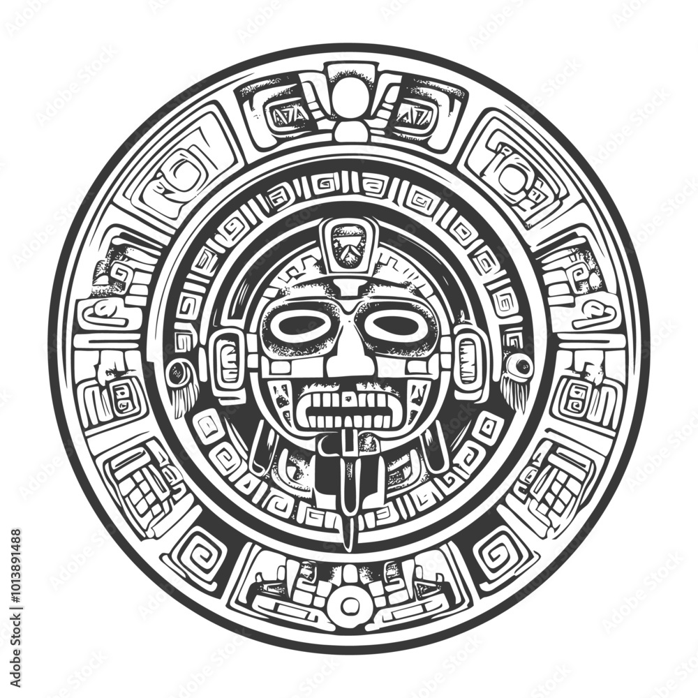 Black and White Circular Design with an Aztec Style Mask Black and White Circular Design with an Aztec Style Mask