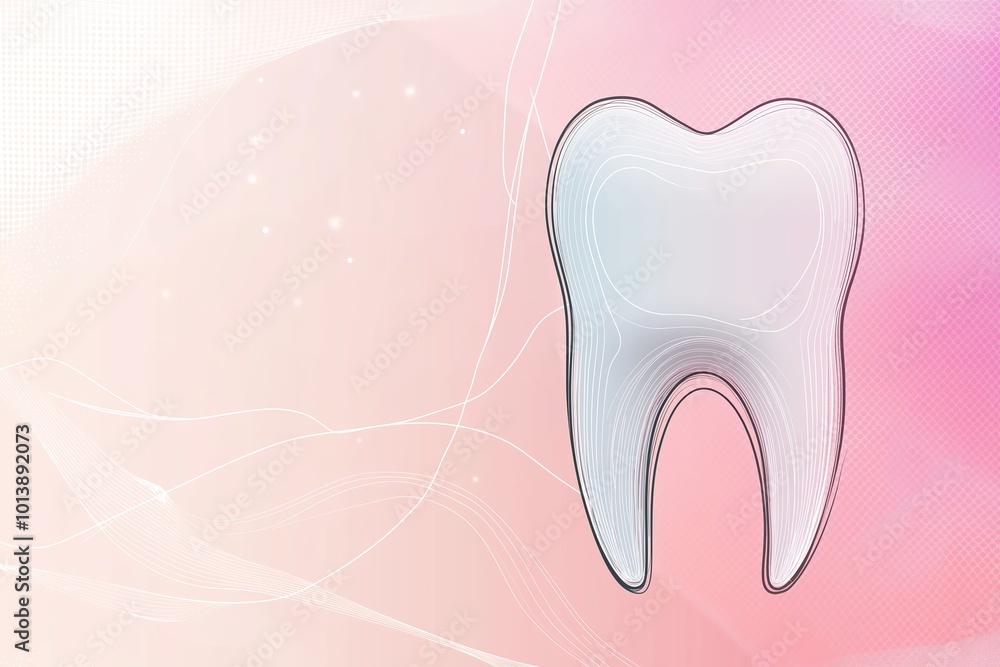 A light, gentle abstract background featuring a minimalist tooth outline in pastel colors, with ample copy space A light, gentle abstract background featuring a minimalist tooth outline in pastel colors, with ample copy space