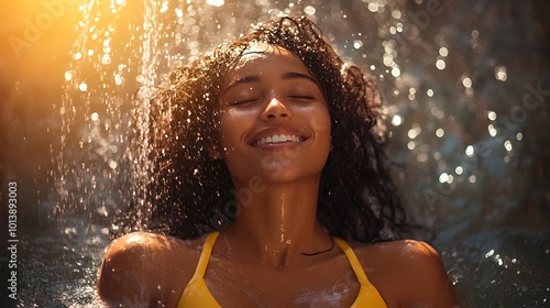 Radiant Woman Savoring a Rejuvenating Shower Scene of Self Care and Relaxation