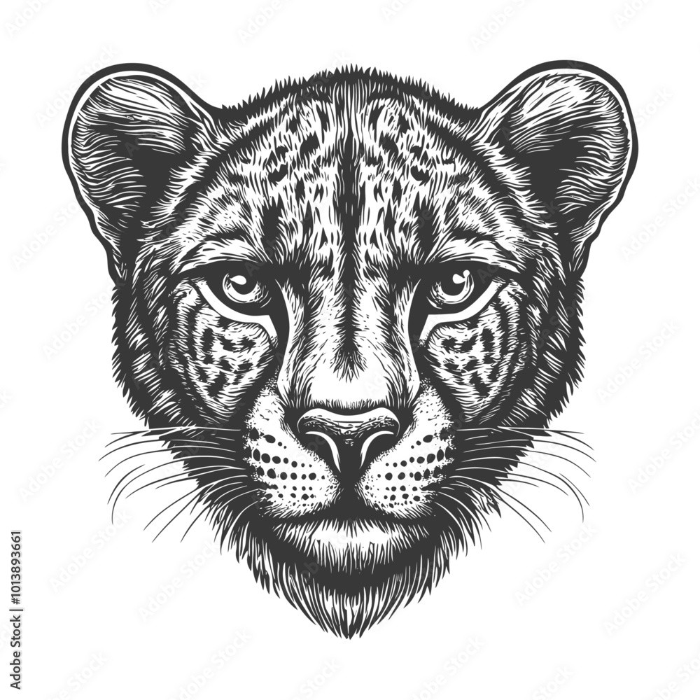 Black and White Cheetah Head Illustration Black and White Cheetah Head Illustration