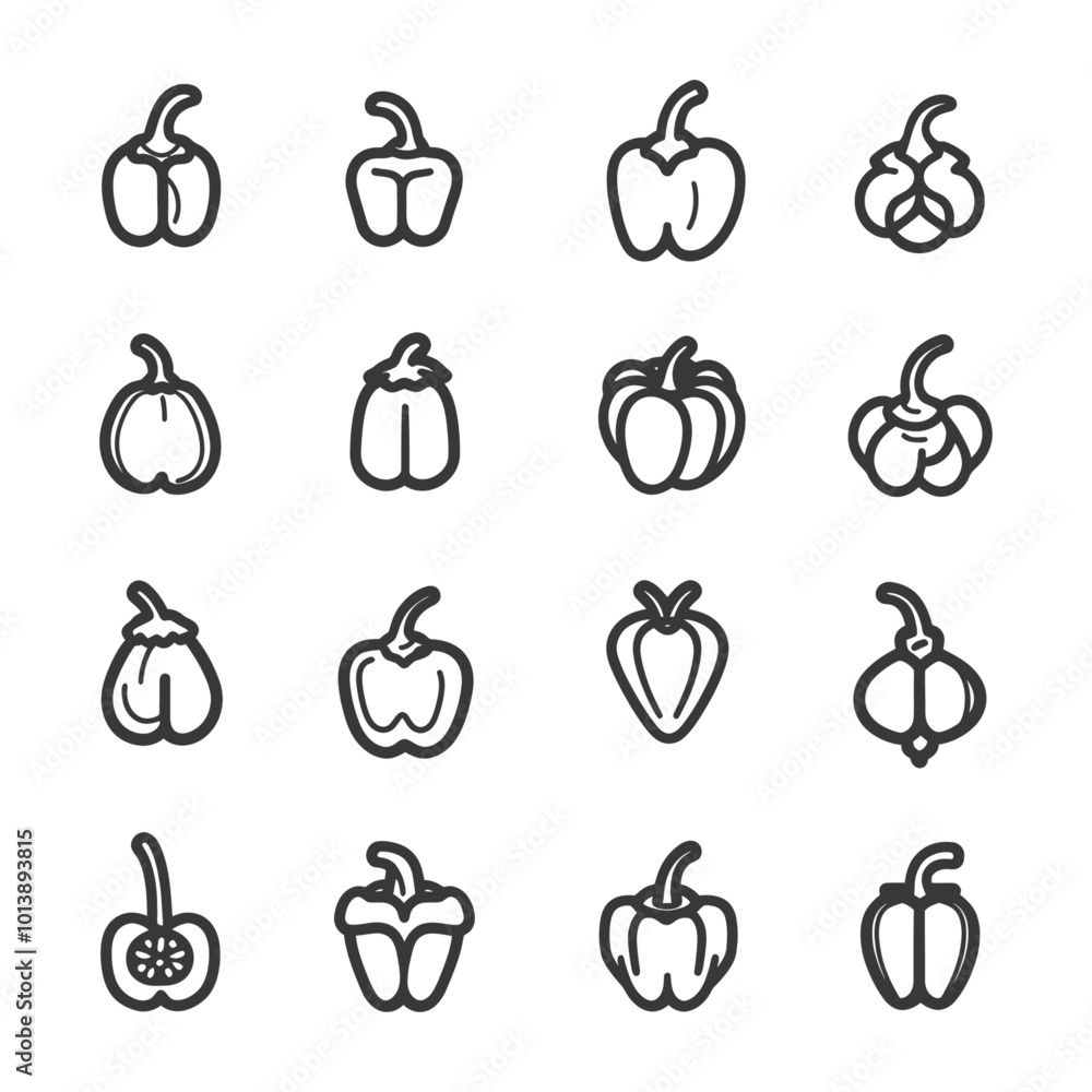 Bell Pepper Line Art Icons Set Bell Pepper Line Art Icons Set