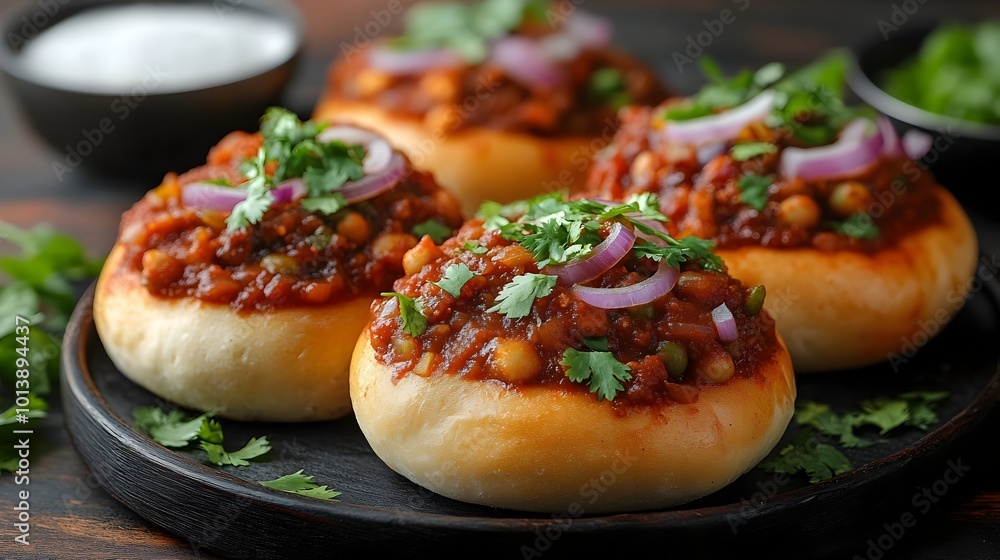 Spicy Misal Pav Appetizer Served with Soft Buns and Vibrant Toppings Spicy Misal Pav Appetizer Served with Soft Buns and Vibrant Toppings