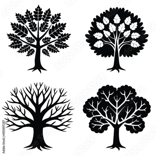 4 different type oak tree icon 