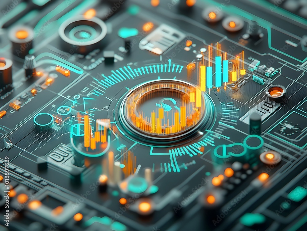 Futuristic macro photograph showcasing an intricate blue market trading chart that visualizes and examines financial information through detailed candlestick graphing Futuristic macro photograph showcasing an intricate blue market trading chart that visualizes and examines financial information through detailed candlestick graphing