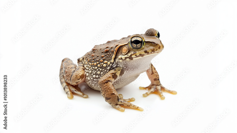 Obraz premium Frog sitting calmly on white background with copy space