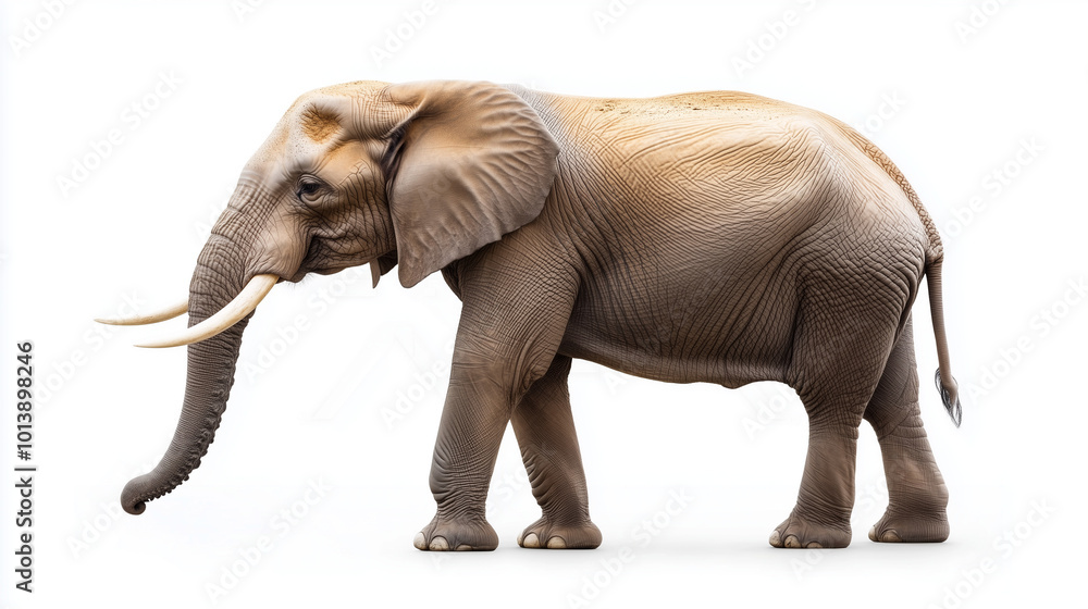 Elephant walking majestically on white background with copy space
Elephant walking majestically on white background with copy space