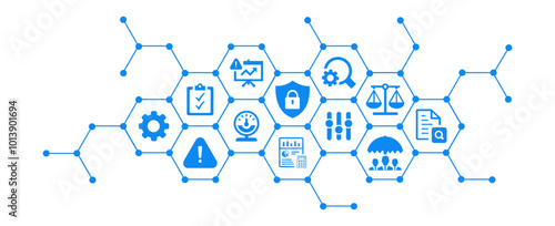 Risk management vector illustration. Concept with icons related to risk analysis or risk assessment . identification in business, in a company or in finance.