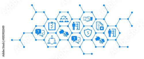 offboarding hr measures vector illustration. Concept with connected icons related to layoff workers, resignation, change management, downsizing and contract termination.
