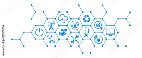 Green computing green IT connected icon concept: environmentally sustainable ICT, Recycling, cloud computing, systems design vector illustration