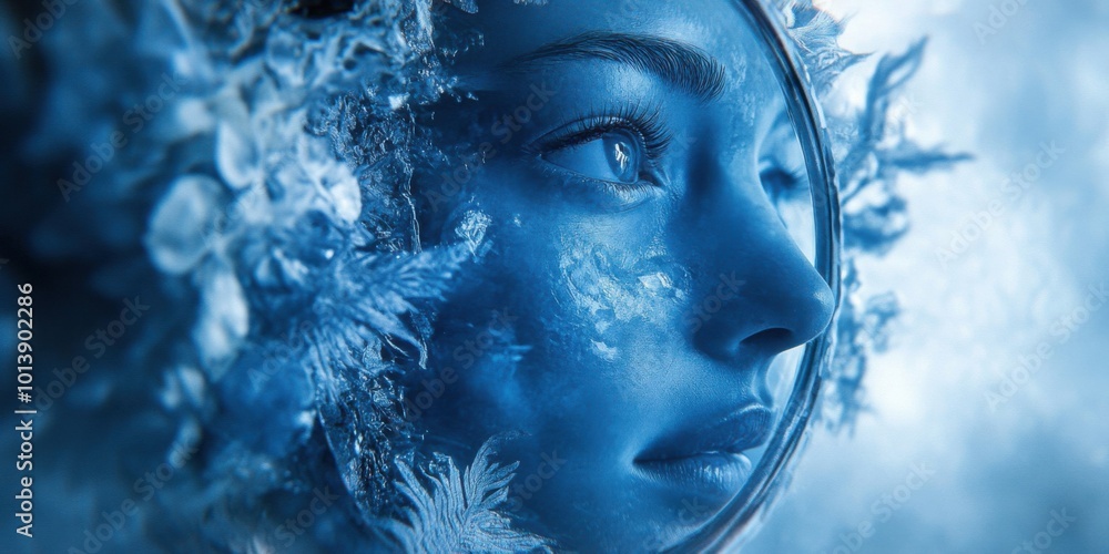 Fototapeta premium Captivating Portrait of Serene Beauty Enveloped in Icy Mystique