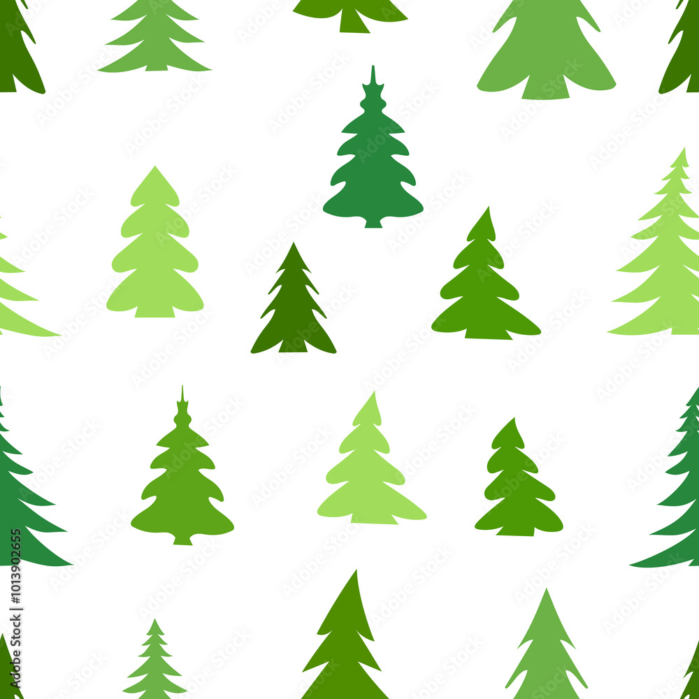 A seamless pattern featuring different green Christmas trees. The design is simple and vibrant against a white background. Vector illustration A seamless pattern featuring different green Christmas trees. The design is simple and vibrant against a white background. Vector illustration