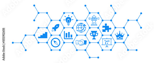 Φωτογραφία success story: inspiration, innovation, development vector illustration with ico