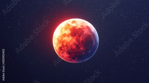 A stunning lunar eclipse graces the dark heavens, cloaking the moon in a deep, blood-red hue, captivating and mystifying. Lunar Eclipse. Illustration