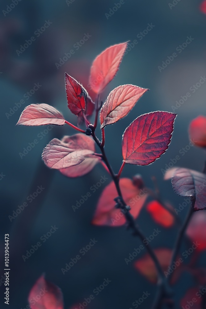 Closeup of red leaves on a branch with a blurred background, autumn leaves wallpaper Closeup of red leaves on a branch with a blurred background, autumn leaves wallpaper